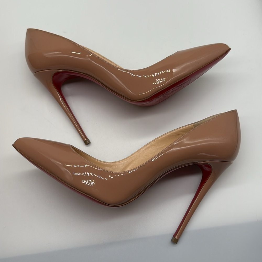 Louboutin Pigalle Follies Leather 100mm Red Sole Pumps Heels Nude Patent Size 39 - Picture 7 of 10
